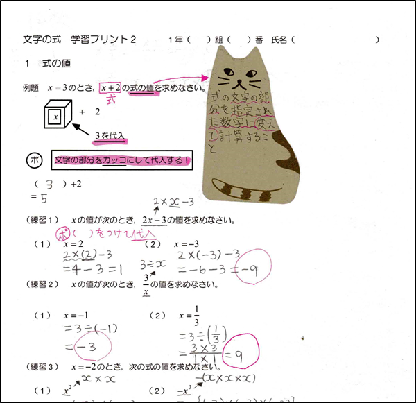 生徒が作った学習プリントの一部