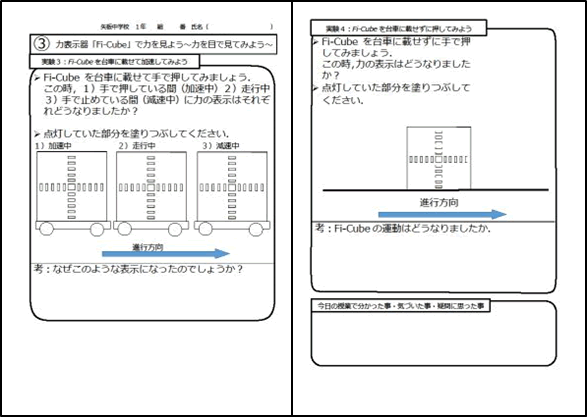 図４．授業用ワークシート（授業３）