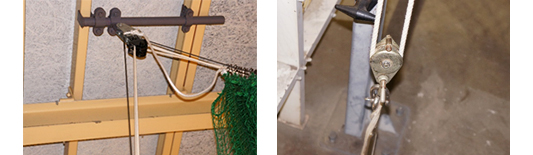 滑車の利用に気づかせる場面（体育館のネット）