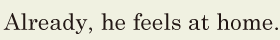 Already, / he feels at home. // 