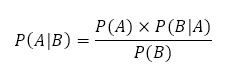 P(A│B)=(P(A)×P(B│A))/P(B) 