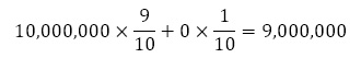 10,000,000×9/10+0×1/10=9,000,000