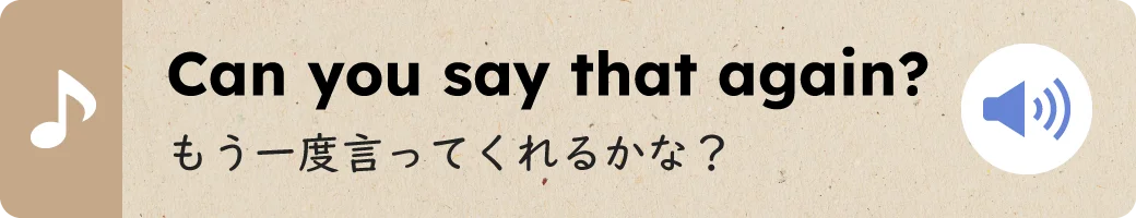 Can you say that again?もう一度言ってくれるかな？