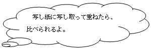 写し紙に写し取って重ねたら，比べられるよ。