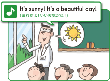 It's sunny! It's a beautiful day!　（晴れだよ！いい天気だね！）