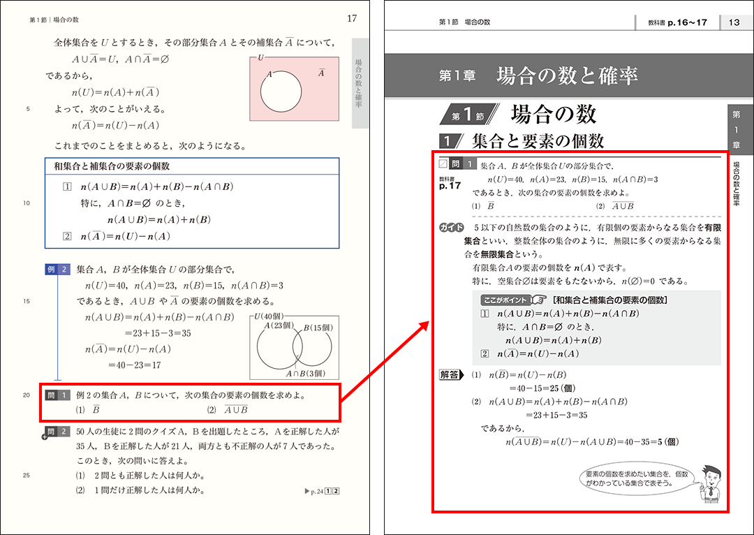 教科書　α数学A　p17、高校教科書ガイド　啓林館版　α数学A　p13